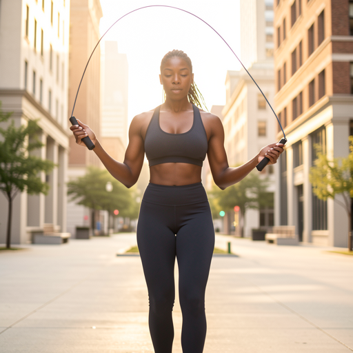 woman jumping rope outdoors